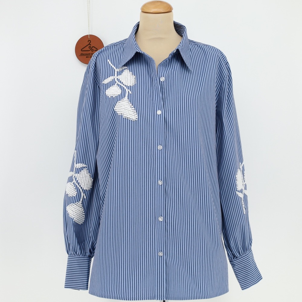 G By Giuliana Black Label Stripe Beaded Button Up Shirt Long Sleeve Coastal